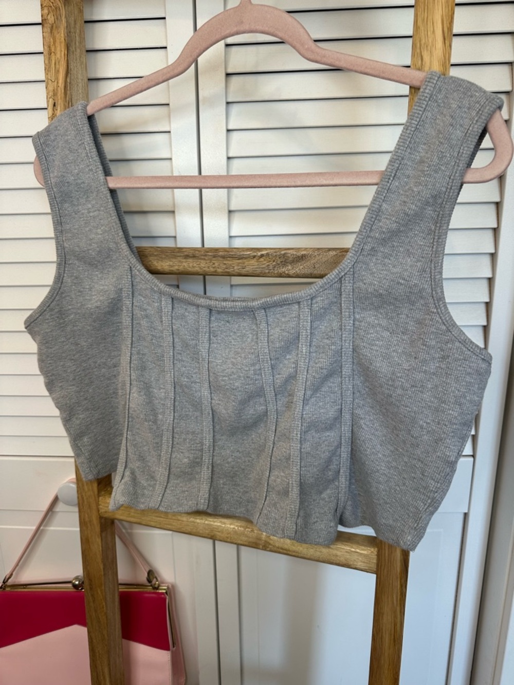 Missguided Gray Ribbed Square Neck Crop Top